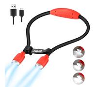 LEDGLE Huglight de Cuello, Manos Libres Libro Luz LED Lampara de Lectura Recargable (Rojo, Nueva Versión 6500-7000K)