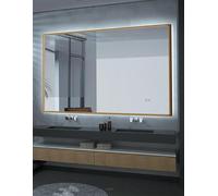 LEDIMEX Espejo Cuadrado retroiluminado con Marco Acero Inoxidable, Oro Cepillado California 100X80