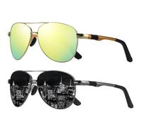LEDING&BEST Gafas de sol para hombre y mujer, protección polarizada UV400, marco de metal irrompible, montura de metal irrompible, vintage, color negro, Juego de 2 (negro (marco gris), dorado)