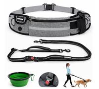 LEDINOR® Correa para Perro de Cintura Manos Libres + Cuenco Plegable de Silicona, Cinturón con Riñonera, Doble Asa y Sistema Antitirones con Absorción de Impacto, Hebilla Cinturón de Seguridad