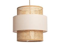LEDKIA Lámpara Colgante Ratán y Tela Amaia Beige | Ratán Natural y Tela | Luz Cálida y Envolvente | Ideal para Salón y Dormitorio | Fácil Instalación | Diseño Versátil