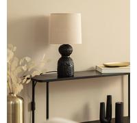 Ledkia Lámpara de Mesa Cerámica Hulun para Decoración étnica con Base Negra y Pantalla Beige