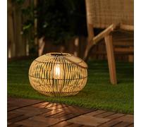 LEDKIA LIGHTING - Lámpara de Mesa Solar LED Exterior | Diseño Boho-Chic | Carga Solar | Apta para Exteriores IP44 | Asa Transportable | Dimensiones: 24x31.5x31.5 cm, Natural, Ratán