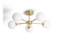 LEDKIA Lámpara de Techo Metal y Cristal Moonlight Brass 5 Focos Dorado | 5 Focos de Metal y Cristal | Decoración para Salón; Habitación | Potencia 10W | IP20 | 210 mm x 600 mm