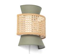 LEDKIA LIGHTING - Aplique de Pared Chulu | Diseño Natural y Elegante | Luz Cálida Ambiental | Fácil Instalación | Adecuado para Salón y Comedor, Verde Caqui, Tela y Ratán