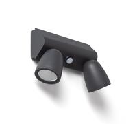 LEDKIA LIGHTING Aplique de Pared Exterior LED 12W Aluminio Con Detector de Movimiento PIR Abel Large Dos Focos Gris Oscuro