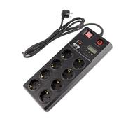 LEDKIA LIGHTING Base Múltiple 8 Enchufes Tipo F Schuko + Protección Sobretensiones 3 metros Negro