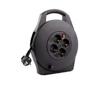 LEDKIA LIGHTING - Carrete Alargador de Cable 10m | 4 Enchufes German Socket | Protección Sobrecarga e Infantil | Soporta 3200W | PVC Duradero | Cumple ISO 9001 y CE, Negro