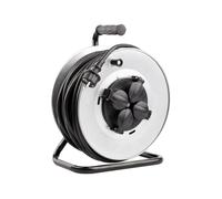 LEDKIA LIGHTING - Carrete Alargador de Cable 50m | 4 Enchufes con Tapas Protectoras | Protección IP44 | Carga Máxima 3200W | Uso Interior/Exterior, Gris, Metal