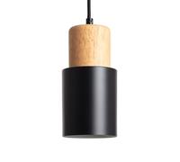 LEDKIA LIGHTING - Lámpara Colgante Kidonge | Compatible con Bombillas E27 hasta 20W | Diseño Moderno de Metal y Madera | Ideal para Espacios Contemporáneos, Negro, Madera
