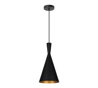 LEDKIA LIGHTING - Lámpara Colgante Metal Lennon | Diseño Retro-Vintage Cono | Altura Ajustable | Soporte LED E27 | Ideal para Salón, Dormitorio, Comedor, Negro, Aluminio
