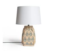 LEDKIA LIGHTING - Lámpara de Mesa Ariché | Diseño Artesanal Mediterráneo | Base Cerámica y Ratán | Requiere 1 Bombilla E27 | Para Salón y Dormitorio; Blanco
