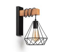 LEDKIA LIGHTING - Lámpara de Pared de Metal y Madera Sardo | Estilo Industrial Retro | Compatible con Bombillas E27 | Ideal para Interiores | Dimensiones Compactas, Negro, Metal