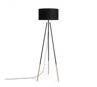 LEDKIA LIGHTING - Lámpara de Pie Kathathu | Diseño Moderno y Elegante | Funciona con Bombillas E27 | Acabados en Madera y Textil | Ideal para Hogar y Comercios, Negro, Madera
