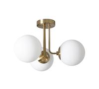 LEDKIA LIGHTING - Lámpara de Techo Metal y Cristal | Moonlight Brass | 3 Focos E27 | Diseño Moderno | Para Salón, Dormitorio | IP20 | Diámetro 41 cm, Blanco, Vidrio Metal