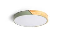 LEDKIA LIGHTING Plafón LED Semi-Dari Verde Celadón y Madera 24W CCT Seleccionable, 1800 lm, Diámetro 41,8 cm, Luz Cálida-Neutra-Fría, Salón y Dormitorio