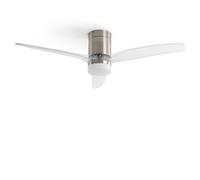 LEDKIA LIGHTING Ventilador de Techo con luz Silencioso DC Leros Transparente Mando a Distancia Grande (más de 20 m²) 132 cm Níquel