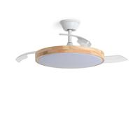 LEDKIA LIGHTING Ventilador de Techo Dari Blanco y Madera con Luz LED CCT 2560 lm; Motor DC Silencioso 30W; Aspas Retráctiles; 6 Velocidades; 106 cm; Mando; Dormitorio y Salón