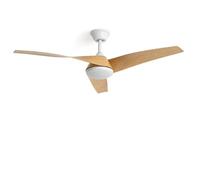 LEDKIA LIGHTING Ventilador de Techo Eubea Blanco y Madera con Luz LED CCT 1440 lm, Motor DC 30W Silencioso y Eficiente, 3 Aspas Curvas, 6 Velocidades, 132 cm, Mando a Distancia, Estancias Grandes