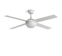 LEDKIA LIGHTING Ventilador de Techo Navy Evo Blanco con Luz LED, Motor DC Silencioso 30W, Aspas de Madera Blancas, 6 Velocidades, 132 cm, 48 dB, Mando, Salón Grande