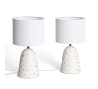 LEDKIA Pack de 2 Lámparas de Mesa Cerámica y Tela Argua Marfil
