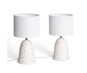 LEDKIA Pack de 2 Lámparas de Mesa Cerámica y Tela Argua Marfil