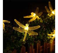 LEDMOMO Luces solares de la secuencia luces de hadas de la libélula Lámpara colgante LED impermeable Decoración para árboles de Navidad de la cerca Jardín Patio al aire libre (blanco cálido)