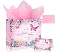 Lednica Una pequeña mariposa está en camino. Adorable bolsa de mariposa con papel de regalo y sobre de tarjeta en diseño floral, perfecta para suministros de fiesta de cumpleaños, bolsas para ella