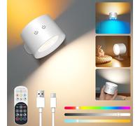 Ledronix Lámpara de pared para interiores, lámpara de pared LED con control remoto, iluminación ambiental RGB regulable, luz de lectura recargable, función de temporizador, control táctil giratorio de