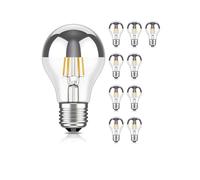 ledscom.de 10 bombillas LED E27 para espejo de tocador A60, 2600 K (blanco cálido), 399 lm, 4,3 W, 230 V - Bombillas con casquillo plateado - No regulables