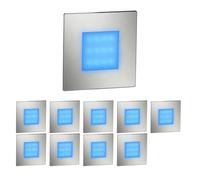 ledscom.de 10 lámparas LED para escaleras/empotrables en pared FEX para interior y exterior, cuadradas, de acero inoxidable, 85 x 85 mm, azules