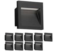 ledscom.de 10 LED aplique empotrable NOLA, downlight para exteriores, IP54, negro mate, 90 x 90mm, blanco cálido