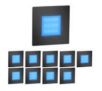 ledscom.de 10 LED luz de escalera/luz de pared empotrada FEX para interiores y exteriores, angular, negro, 85 x 85mm, azul