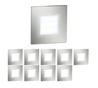 ledscom.de 10 LED luz de escalera/plafón empotrado FEX para interiores y exteriores, angular, acero inoxidable, 85 x 85mm, blanco frío
