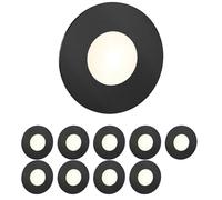 ledscom.de 10 LED luz de escalera/plafón empotrado FEX para interiores y exteriores, redondo, negro, 85mm Ø, blanco cálido