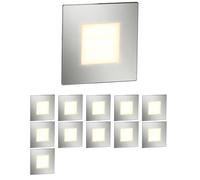 ledscom.de 12 LED luz de escalera/luz de pared empotrada FEX para interior y exterior, angular, acero inoxidable, 85 x 85mm, blanco cálido