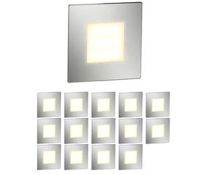 ledscom.de 15 LED aplique de escalera/plafón empotrable FEX para interiores y exteriores, angular, acero inoxidable, 85 x 85 mm, blanco cálido