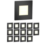 ledscom.de 15 LED luz de escalera/plafón empotrado FEX para interior y exterior, angular, negro, 85 x 85mm, blanco cálido