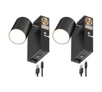 ledscom.de 2 apliques de pared WAIKA, de una luz, negros, USB-C, USB-A, con bombilla LED GU10 incluida, regulador de 3 niveles, 374 lm, 70°, blanco cálido