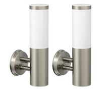 ledscom.de 2 apliques PORU para exterior, IP44, acero inoxidable, acero inoxidable mate, redondos, 1x E27 máx. 40 W