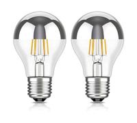 ledscom.de 2 bombillas LED E27 para espejo de tocador A60, 2600 K (blanco cálido), 399 lm, 4,3 W, 230 V - Bombillas con casquillo plateado - No regulables