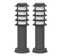 ledscom.de 2 farolas de bolardo PORU para exterior, IP44, rejilla, 39 cm, antracita, con bombilla E27 de 471 lm, blanco cálido extra