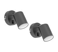 ledscom.de 2 focos de pared WAIKA con interruptor en antracita mate + bombilla LED GU10 blanca con regulación de 3 niveles: máx. 609 lm cada uno