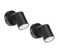 ledscom.de 2 focos de pared WAIKA con interruptor negro mate GU10 Lámpara LED blanca Regulación en 3 niveles: máx. 609lm c/u