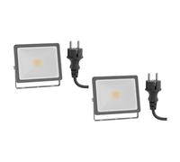 ledscom.de 2 focos LED de jardín FLIN para exteriores, IP66, enchufe, gris, 11,5 W, 837lm, blanco cálido