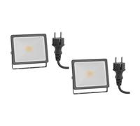 ledscom.de 2 focos LED de jardín FLIN para exteriores, IP66, enchufe, negro, 11,5 W, 837lm, blanco cálido