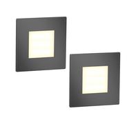 ledscom.de 2 LED luz de escalera/plafón empotrado FEX para interior y exterior, angular, antracita, 85 x 85mm, blanco cálido