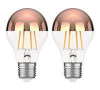 ledscom.de 2 piezas bombilla LED E27, A60, blanco cálido (2600 K), 7,5 W, 839lm, espejo de cabeza (oro rosa)