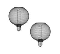 ledscom.de 2 piezas bombilla LED E27, lámpara, jaula metálica negra, G120, blanco extra cálido (1800 K), 4W, 220lm