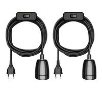 ledscom.de 2 piezas cable textil LEHA II, enchufe, interruptor, negro, 3 m, toma de porcelana, 1x E27 máx. 300W